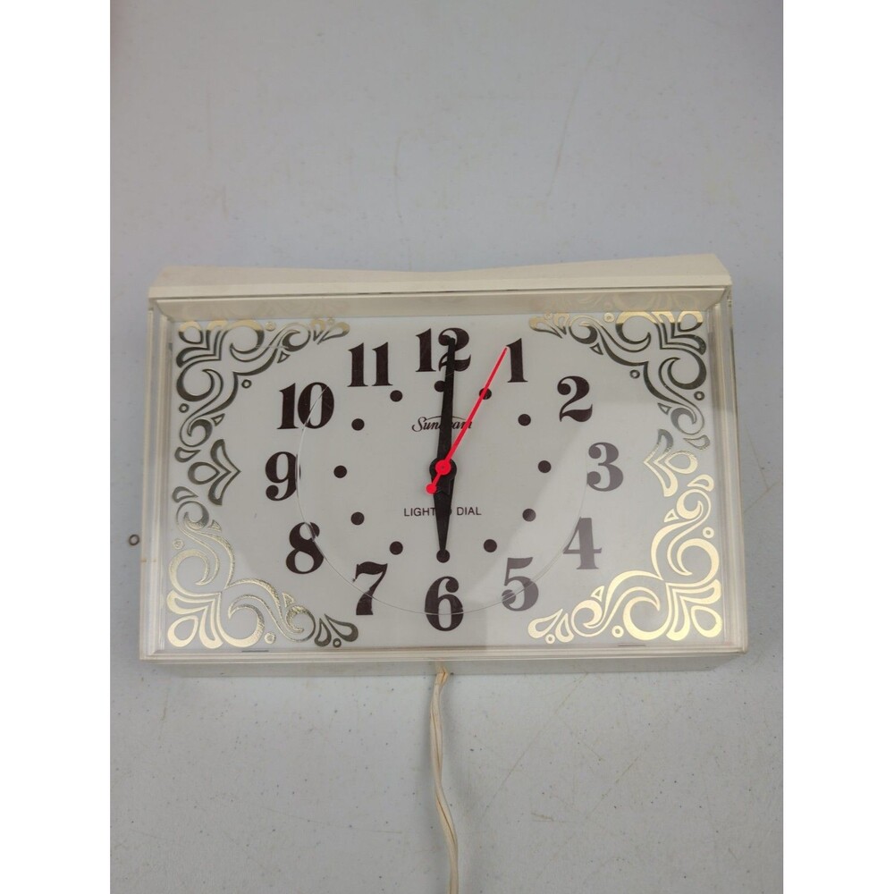 VTG Sunbeam Electric Alarm Clock Lighted Dial Cream Scroll Tested Working *Read*